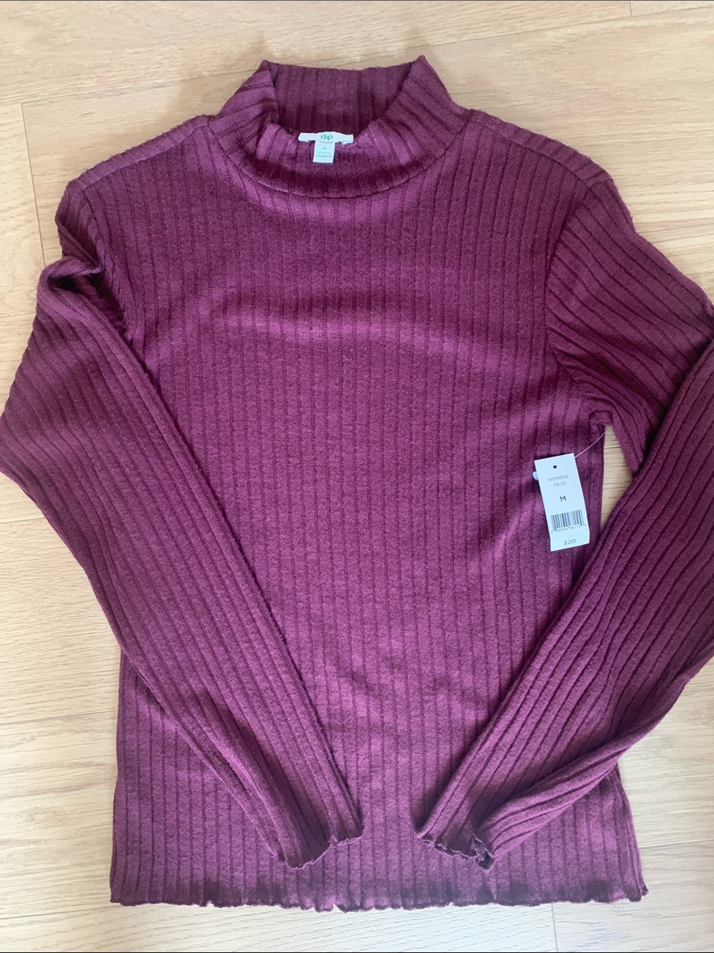 dip Ribbed Long Sleeve Tee in Wine